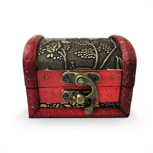 Small Wooden Treasure Chest Box with Lid Decorative Mini Jewelry Storage Box